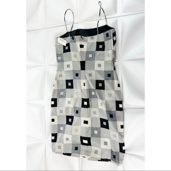 $390 NWT Shelli Segal Sz 4 Beaded 100% Silk Checkerboard Geometric Dress Y2K NEW - Picture 1 of 9